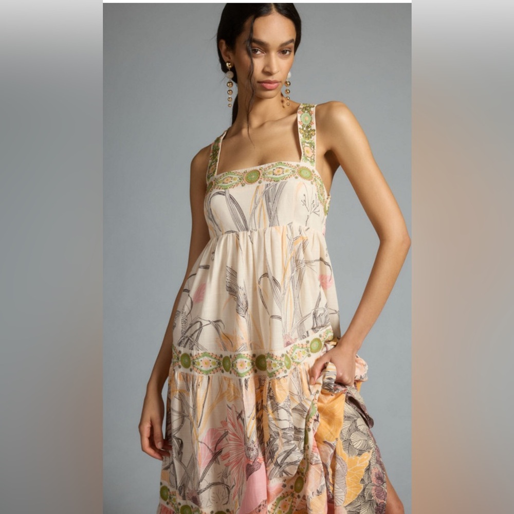 Anthropologie Square-Neck Floral Maxi Dress